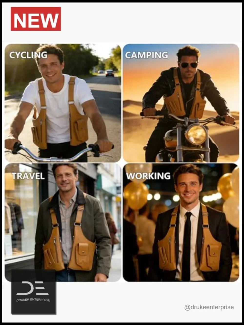 Double Shoulder Armpit Bag for Men Adjustable Strap Anti-Theft Travel Crossbody